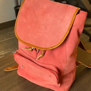 Coral Suede Leathers Backpack with Tan Trim - Women Bags